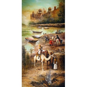 A. Q. Arif, 40 x 80 Inch, Oil on Canvas, Citysscape Painting, AC-AQ-372